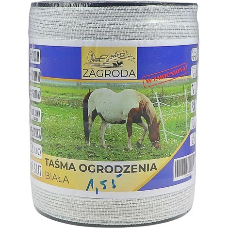 Cinta para cercas eléctricas para pastores ZAGRODA 20 mm x 200 m blanca reforzada resistente a los rayos UV 6 hilos 0,30 mm con resistencia reducida (1/4)