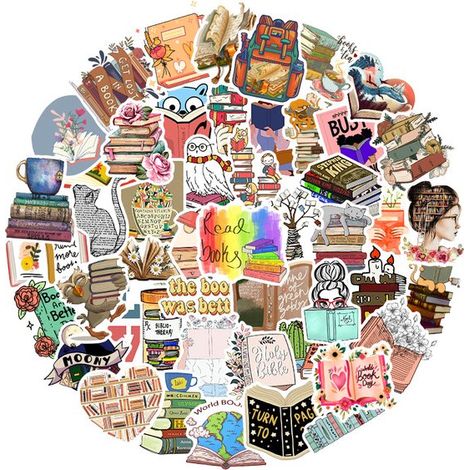 Lot de 50 autocollants dessin animé lecture - Pour récompense, journal, ordinateur portable et téléphone - Pour enfants et adultes - Stickers (1/5)