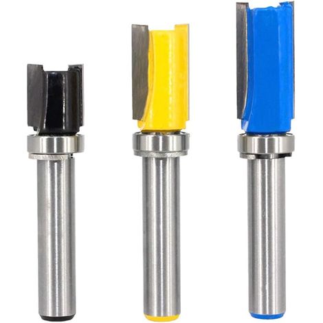 Lot de 3 fraises à affleurer avec tige de 8 mm - Fraises à rainurer pour bois - Routeur - Fraise à copier - Outils de fraisage pour sculpture (1/5)