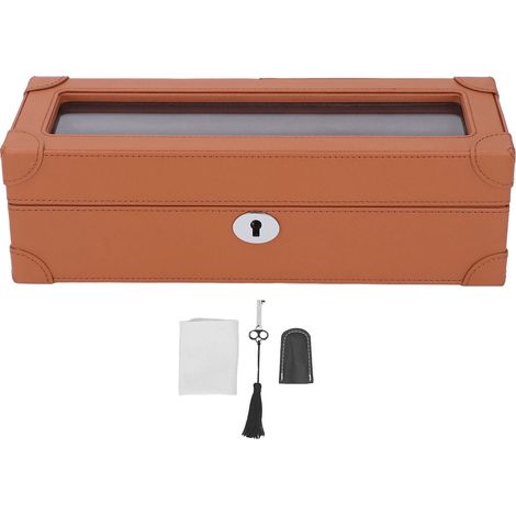 boîte de rangement-Étui de montre avec fenêtre vitrée en microfibre doublure molletonnée luxueuse 5 emplacements pour mécanique couleur marron (1/5)