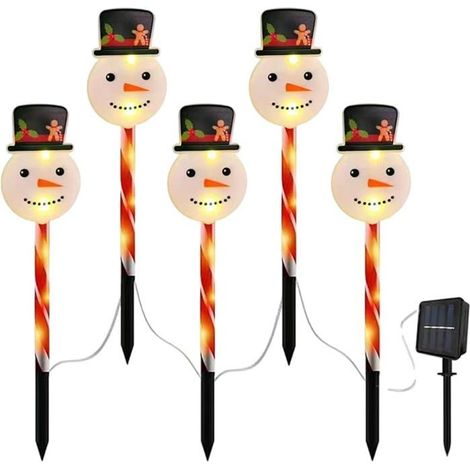 5 pièces Guirlandes Solaires Noël, Bonhomme de Neige, Lumières Chaudes 35 cm, Décoration Jardin Extérieur Festif