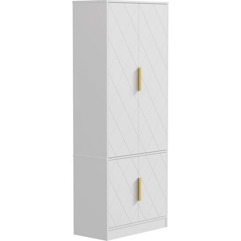 UEV Credenza Cucina Alta 150CM Design Diamante, Armadietto Highboard con 4 Ante, Grande Spazio di Archiviazione, Armadio Buffet Cucina Sicuro con Design Antiribaltamente, 60 x 30 x 150 cm, Bianco (1/5)