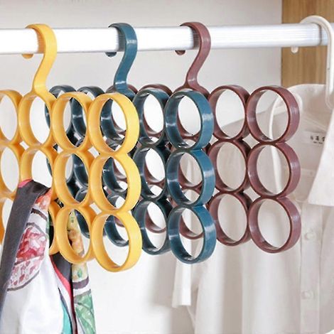 Schalhalter mit integriertem Organizer. Wird nicht im Kleiderschrank aufgehängt. Platzsparend. Multifunktional. Gummierter Stahl. 15 Ringe. Kompatibel mit weiterem Zubehör. (1/2)