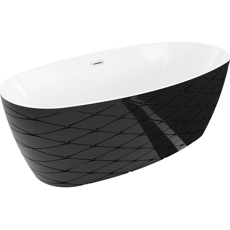 Mexen Olea freistehende Badewanne Design 170 x 80 cm, weiß/schwarz, Überlauf gebürstetes Nickel - 52821708075-97 (1/5)
