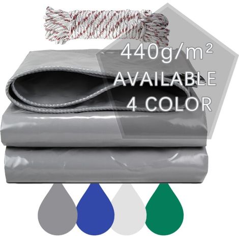 PVC-Plane 440 g/m², extra wasserdicht, verstärkte Ösen für Möbel, vielseitig einsetzbar, Farbe: grau (2 x 4 m)