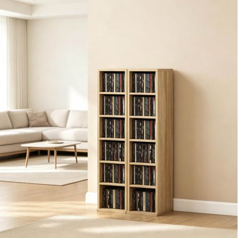 Mobile porta CD 2 pezzi, 12 scomparti, 204 CD, 21 x 22,5 x 88,5 cm, rovere HAVRYA (1/5)