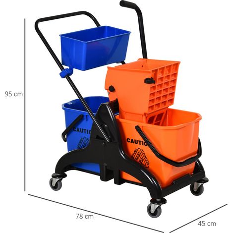 Seau de nettoyage, seau à serpillière, sur roulettes, 26 litres, plastique, métal, orange (1/5)