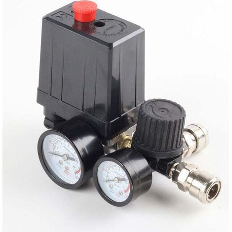Enowelir Manomètre De Régulateur De Soupape De Compresseur D'Air 220V 0-180 PSI Avec Connecteur Rapide (1/5)