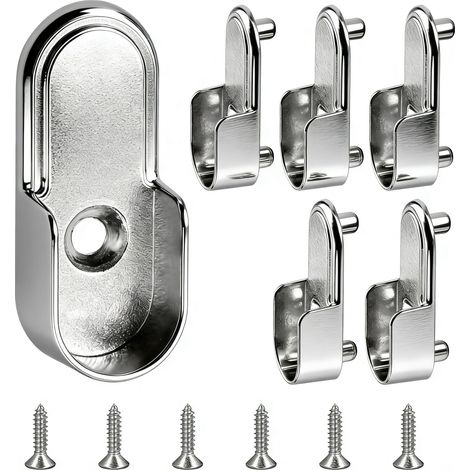 6 Pièces Support Penderie, Supports Robustes pour Barres Penderie, Montage Facile, Support Barre Penderies, Fixation Tringle Penderies, Supports Ronds Argentés, Taille Compacte (1/4)