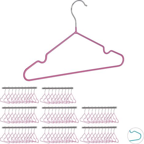 80 x Kinderkleiderbügel, platzsparende Drahtbügel Mädchen, Babybügel mit Kerben, PVC-beschichtet, Bügel 30 cm, pink (1/5)