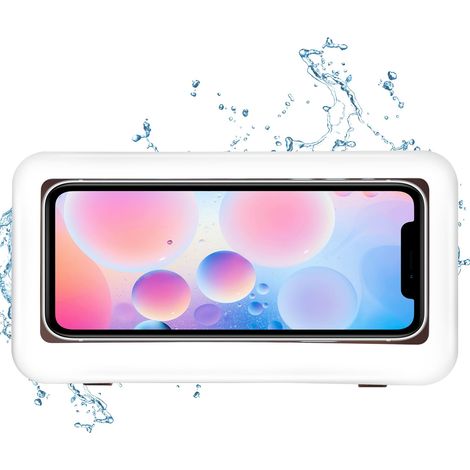 Support de téléphone de douche, support mural pour écran tactile étanche et antibuée pour douche, salle de bain, miroir, baignoire (blanc) (1/5)