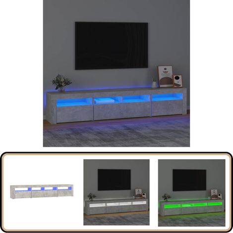 Meuble TV avec lumières LED Gris béton 210x35x40 cm - Meuble Tv - Meuble Tv Led - Meuble Tv Gris - Meuble Tv Rangement - Meuble Tv Design (1/5)