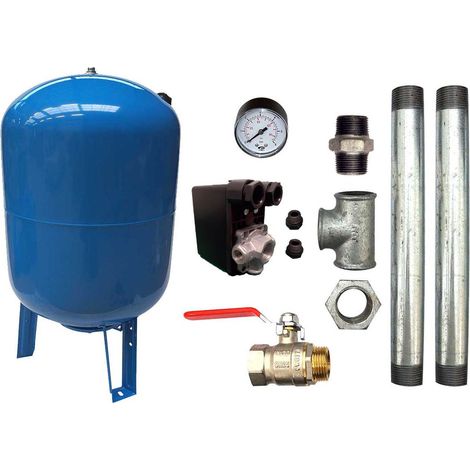 Aquasystem – Surpresseur eau vertical 100L – Pressostat 230V 0-6 bars – Vessie EPDM démontable – Manomètre axial 0-6 bars – Raccords galvanisés