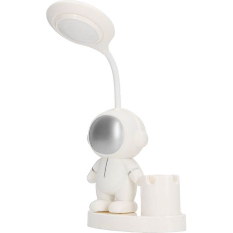 Kleine, wiederaufladbare Schreibtischlampe in Astronautenform mit Stifthalter und Anspitzer, ideal für Studentenwohnheime/Zimmer, weiß. (1/5)