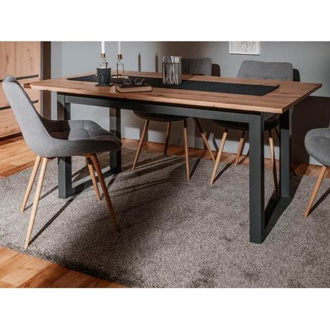 Table à rallonge 160x90 cm en fer anthracite et plateau couleur chêne - Denver 50 (1/5)