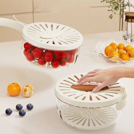 Bol À Fruits - 15,5 x 15,5 x 8,3 cm - Matériau PP+PET+PS - Pour Lavage, Réfrigération Et Stockage - Blanc - 1 Pièce (1/5)