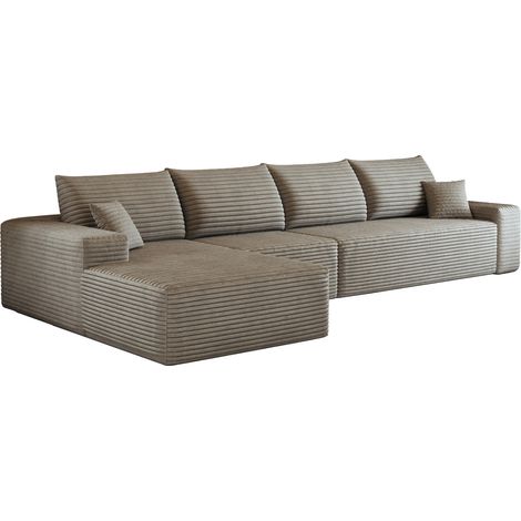 Divano angolare modulare a L 340 cm in tessuto a coste, colore cammello, senza montaggio, MODENUIT (1/5)
