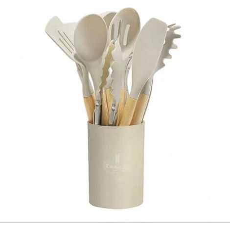 [NON UTILIZZATO] Set di 12 utensili da cucina in silicone, resistenti alle alte temperature: cucchiaio, spatola, filtro, frusta per uova con contenitore, lavabile in lavastoviglie.
