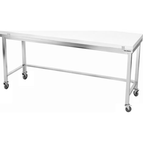 Table de travail en inox 2000x500 mm avec plaque de découpe blanche et renfort sur roulettes PREMIUM - GOLDINOX (1/4)