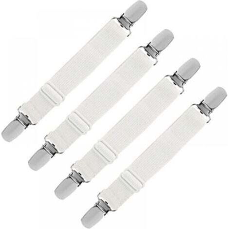 Elastic sheet tensioner, adjustable support strap for sheets, sofas, ironing board covers (white, set of 4) stretches 60cm
