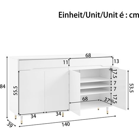 Meuble à chaussures moderne, 2 portes, 2 tiroirs, étagères réglables, pieds dorés, idéal pour entrée, capacité 18-24 paires de chaussures. (1/5)