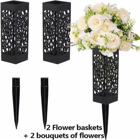 bouquets de fleurs artificielles pour cimetière et 2 paniers de fleurs pour cimetière, 30 têtes de pivoines et d'hortensias artificiels mélangésblanc (1/5)