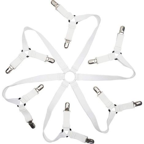 Drap Housse Drap Attaches Réglable 6 Côtés, Feuilles de Literie Bretelles, Convient pour Tous Les Matelas Ronds et Carrés- (3 Voies Blanc) (1/5)