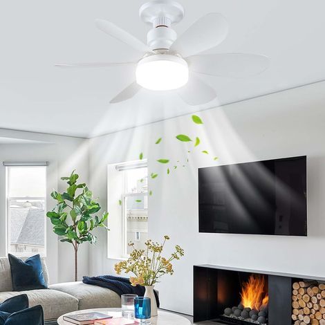 Ventilateur de Plafond avec Lumière et Telecommande, 52CM Petit Dimmable Ventilateur Plafond LED avec Douille E27, 6 Pales, 3 Vitesses,Timing (1/5)
