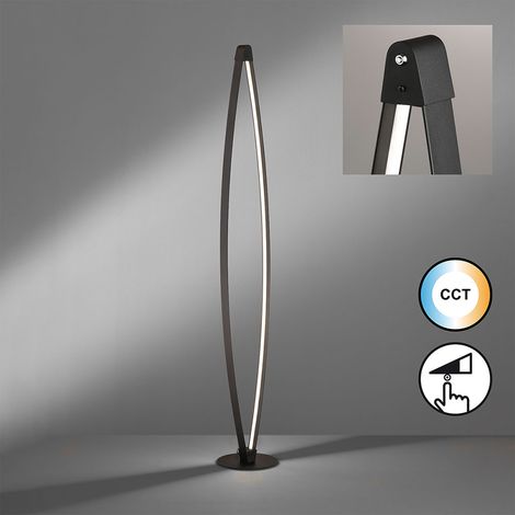 Lampada da terra a LED dimmerabile tramite pulsante Lampada da soggiorno nera, colore della luce regolabile, 18W 2500lm bianco caldo, bianco neutro, H 145 cm