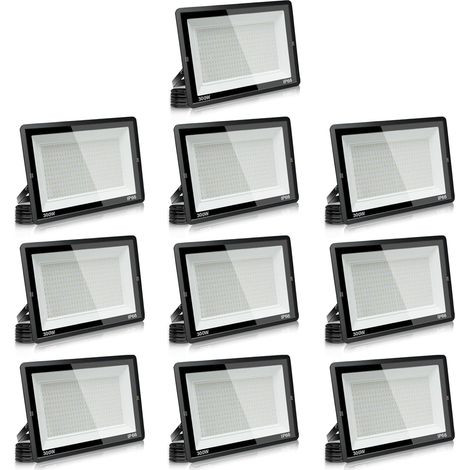 Projecteur LED Exterieur,300W 30000LM Spot LED Extérieur,3500K Lumière Extérieure,IP66 Etanche Eclairage de Sécurité, pour Jardins, Garages, Cours, Chantiers, etc (Blanc chaud-10pcs, 300W)