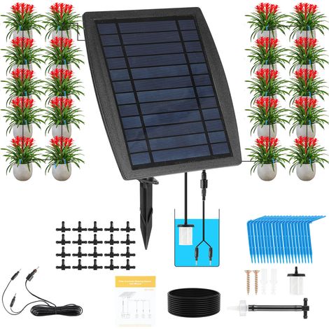 Randaco Sistema di irrigazione solare automatico per piante, kit di irrigazione a goccia senza rubinetto per un massimo di 20 piante
