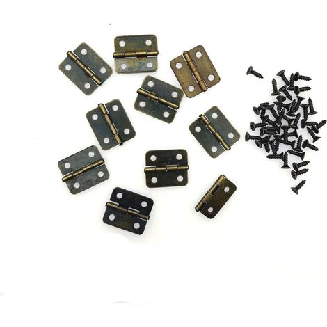 Lot de 50 mini charnières en métal bronze pour tiroirs et meubles (18 x 16 mm), avec petites vis, pour la création de maisons de poupées et autres projets DIY.