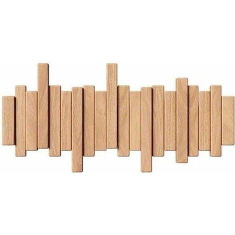 Porte-manteau mural — Crochets en forme de touches de piano — Bois massif — Système de rangement derrière une porte — Panneau mural avec 6 crochets — 41 x 20,8 cm (1/5)