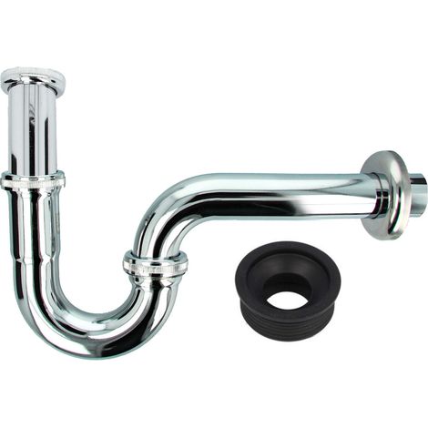 tecuro EDELSTAHL Röhrengeruchsverschluss Siphon für Waschbecken - chrom, mit Siphon-Gummimanschette 50 x 32 mm (1/5)