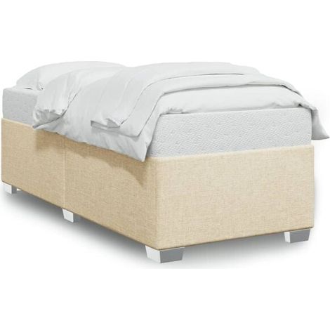 Cadre de lit 80x200 cm en tissu crème sans matelas (1/5)