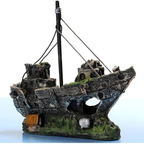 Aquarienzubehör Schiff, Aquariendekoration Höhlenlandschaft Burgen Korsarenschiff für kleine Fische, Garnelen, Buntbarsche und Schildkröten (1/5)