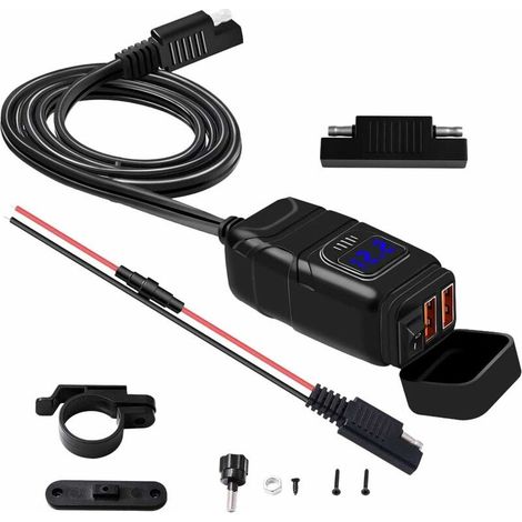 Adaptateur d'alimentation de Port de Chargeur Rapide USB Double Moto éTanche VoltmèTre et Marche/ArrêT, pour TéLéPhone GPS Tablette Etc (1/5)