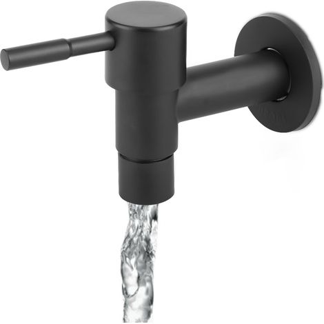 Robinet d'évier noir acier inoxydable à ouverture rapide pour eau froide, filetage mâle G1/2, robinet de puisard court pour serpillère et piscine. (1/4)