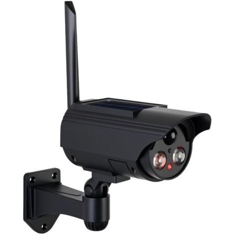 Pair Caméra solaire factice simulée avec détecteur de mouvement, caméra de surveillance avec lampe LED puissante comme protection anti-effraction, 3 modes, IP65 pour l'intérieur et l'extérieur