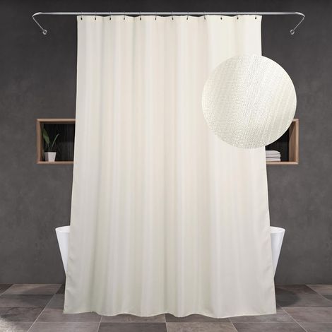 Rideaux de douche en tissu crème pour salle de bain : rideau de douche beige texturé en lin imperméable lavable en polyester – Rideau de douche uni simple élégant décoratif ivoire – 183 x 183 (1/5)