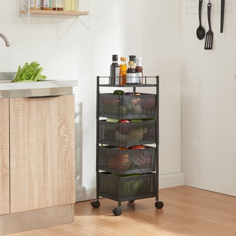 Carrito de cocina Sunndal con 4 cestas acero 80x27x27cm - Negro [en.casa]