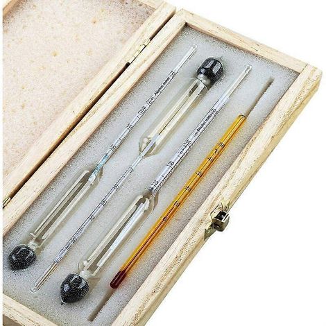 Professionelles Set aus 3 Hydrometern mit einer Skala von 0 bis 100% + Thermometer zur Messung des Alkoholgehalts von Brandy, Whisky usw.