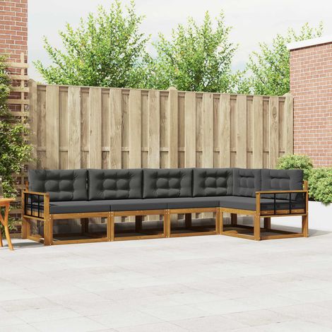 Outdoor-Sofagarnitur mit Kissen 5 pcs Natur und Anthrazit