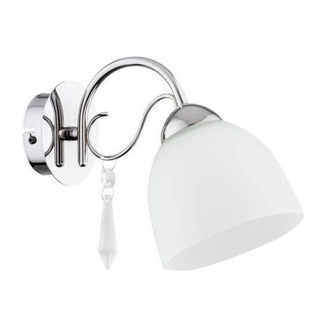 Alfa NATA Chrome Wall Sconce with White Glass Shade, 1-Light E27 Max 15W, Indoor IP20, Dimmable Compatible, 21cm Height, Modern Hallway Bedroom Living Room