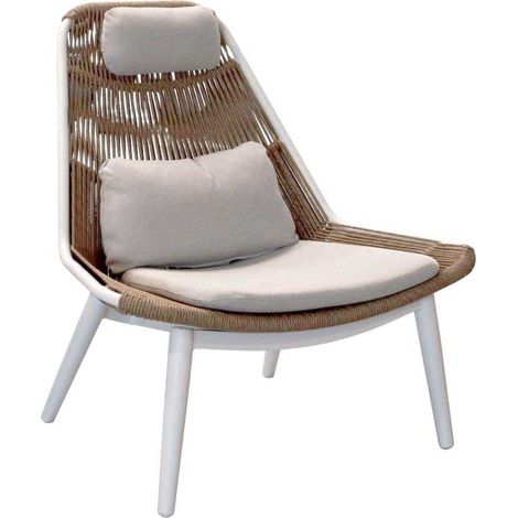 PROLOISIRS Fauteuil lounge - COMO - Blanc / Wicker Twist naturel - Aluminium époxy (1/2)