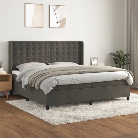 Boxspringbett mit Matratze Dunkelgrau 200x200 cm Samt (1/5)