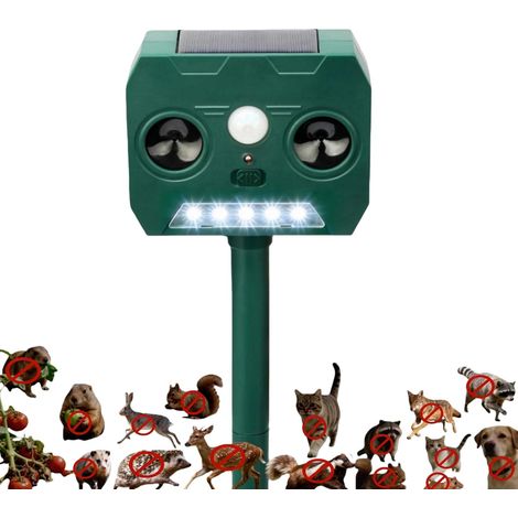 Répulsif Animaux Solaire - Ultrason + Détecteur Mouvement, IP65 Étanche, Lumière Flash, Jardin, 1 Pièce