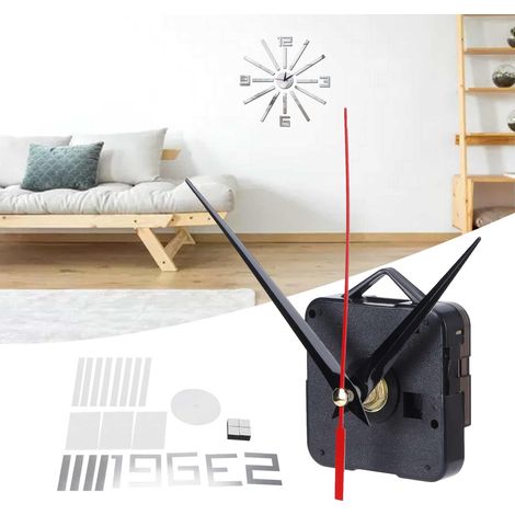 Autocollants horloge murale miroir argentés à faire soi-même pour décorer le fond du canapé du salon. (1/5)