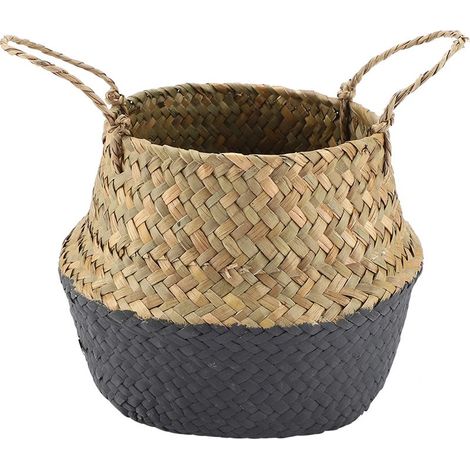 Panier en jonc de mer pliable pour rangement vêtements ou plantes (Noir) (1/5)