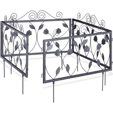 Relaxdays GOTH Set of 16 Metal Garden Fencing Panels, Yard Fence for Inserting, 33 x 56.5 cm, Black